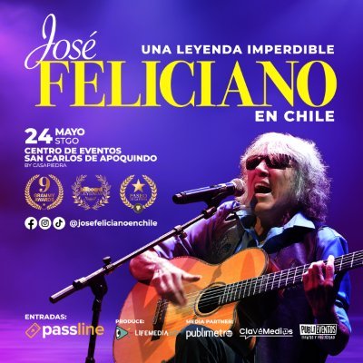 Cuenta Oficial de José Feliciano en Chile, la Leyenda de la música latina regresa al país en mayo, última gira latinoamericana 2024. Santiago y Viña del Mar.