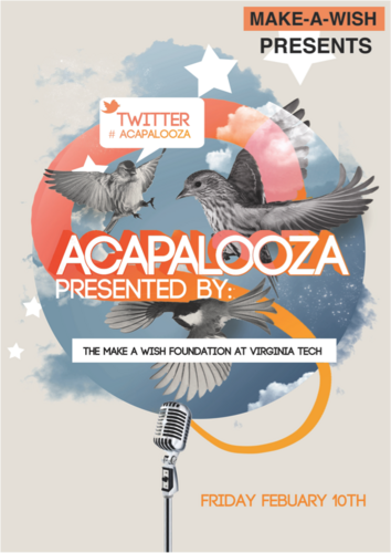 AcapaloozaVT's profile picture. The Make-A-Wish Team at VT presents Acapalooza (an A Capella concert) on February 10th, at 7:30 PM in the Graduate Life Student Center
