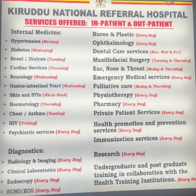 National Referral Government Health facility specializing in Internal Medicine, Burns and Plastic Surgery.