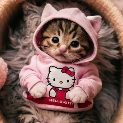 🐾 Fluffy kitten in a pink 'Hello Kitty' costume, basking in sunshine ☀️ and love 💖    $HKC #MemeCoin #ToTheMoon #HelloKittyCat #CuteKitty #CatLife 🐱