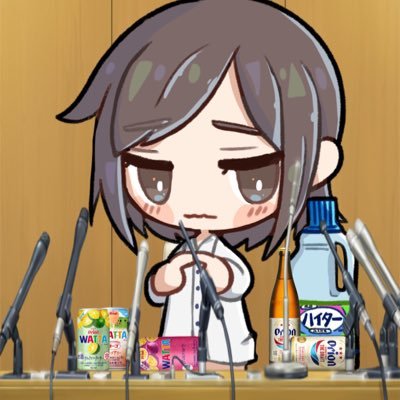 塩素系漂白剤が描いた絵を載せるだけの簡単な謝罪会見場。