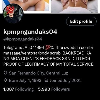 previous acc. kpmpngandaks04 (got suspended) TG:@JAL041994 09977336026/Viber/personal #
-thai swedish full body relaxing legit massage 
-ventosa
-bodyscrub