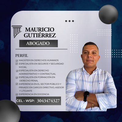 Abogado, Magister en Derechos Humanos, Especialista seguros y seguridad social, Esp. Derecho Administrativo y Contractual, Esp.  formación Derecho Penal