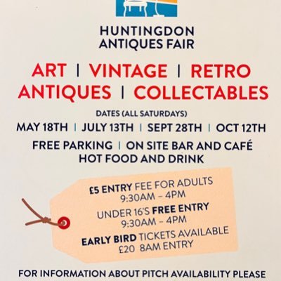 New Antiques Fair at historic Huntingdon Race Course. Collectibles, vintage + more. Great day out.