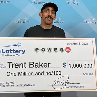 Baker, 37, a firefighter, claimed a $1 million Powerball prize on Monday at Iowa Lottery
