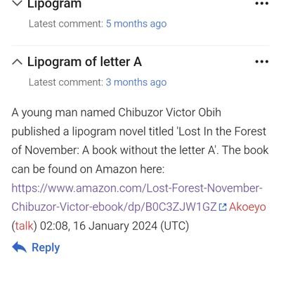 🫂 Author of the book with no Letter 'A'. 📘

🥲The link to my book, 'Lost in the Forest of November' is below 🫠

African Writer ✍️

Engineer 👷