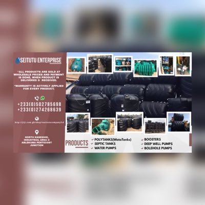 A_oseitutuEnt's profile picture. WE DEAL IN POLYTANKS, SEPTIC TANKS, WATER PUMPS, BOOSTERS, DEEP WELL PUMP, HAND WASH BASIN, REPAIRS AND INSTALLATION OF PUMPS .CALL / WHATSAPP +233(0)502785698.