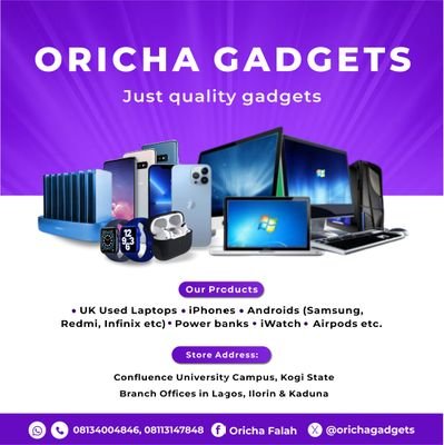 ORICHA GADGETS||Wordpress Developer||sells UK used, Nigerian and New gadgets like phones & laptops and other accessories:
https://t.co/iTeHROmR8K