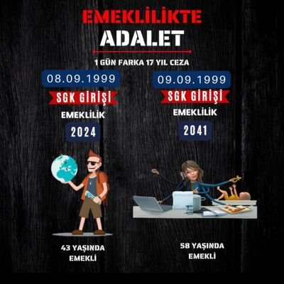 1 günle 17-20 yıl reva mı? 08.09.1999 da işe başlayan 25 yıl çalışıp emekli olabiliyorken 09.09.1999 da işe başlayan 42 yıl çalışıp emekli olabiliyor.