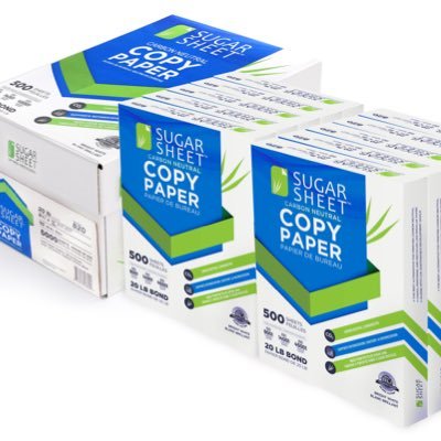 SugarSheet's profile picture. SugarSheet Copy Paper is 100% forest-free! Manufactured with waste fibre of sugar cane called bagasse. Looks, feels and performs just like traditional paper!