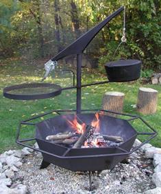 Truly the ultimate campfire ring! Includes unique moveable cooking attachments and cast iron cookware. Visit our website for details!