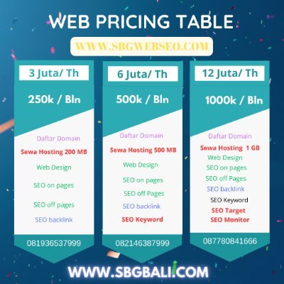Jasa Web Bali
Jasa Webste SBG Spesialis SEO
Untuk bisnis optimal Mesin pencari dalam transformasi Digital
Bersama https://t.co/IA6hr2VYr8 Sbgwebseo sejak 2008