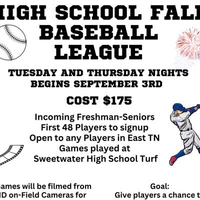 2024 Fall Baseball league will give High School players in East TN the exposure they deserve. While helping Schools to find their next top recruit