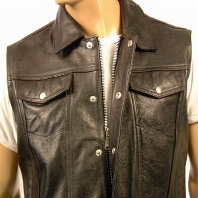 Skintan Brando Cut-Off Sleeveless Leather Waistcoat Biker Jacket