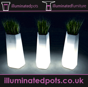 Transform your Gardens, Pub, Restaurant, Hotel or Commercial Premises with these large lit flower pots, planters & lit furniture.