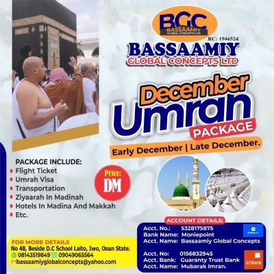 Travel Agency (Umrah & Hajj || Lagos/Ibadan Based Car Dealer || Seller of Wears,Bags & Jewelry || Brand Influencer........DM for your ADs,Campaign & Promotion