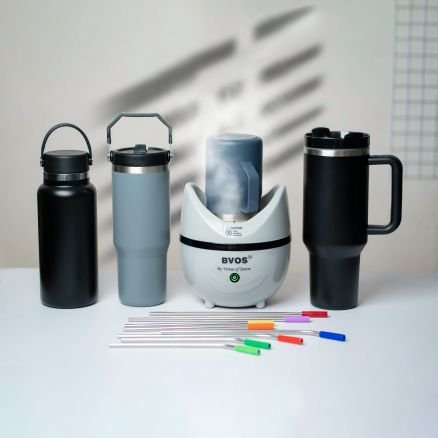 SANITIZE Your Water Bottle & Hot Thermos: Expose It To 212˚ Fahrenheit Hot Steam!
U.S Patent No. 10,000,304