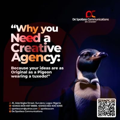 spotlesscom's profile picture. Graphic Designs, Corporate Branding, Signage Cladding, Radio & TV Commercials, Gift Items, General Printing, Media Consultant.
Mobile: +2348104303355
