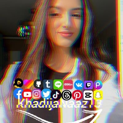 KhadijaNaaz13's profile picture. Facebook↘︎       𝕏      ↙︎Youtube, Capcut,
TikTok→@KhadijaNaaz13←SnapChat, VK
Instagram↗︎   Pinterest    ↖︎Threads, Twitch