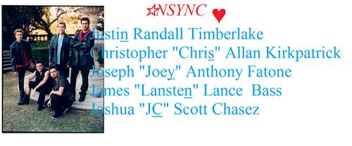 NsyncFanGirl's profile picture. I'm in love with *NSYNC, and Scotty McCreery, mostly NSYNC. Justin, Lance, and Chris are the hottest. Backstreet boys WHO? Arrivederci!