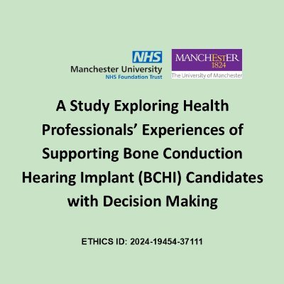 BCHIstudyuom's profile picture. A research study looking at the experiences of health professionals supporting BCHI candidates.
Conducted by University of Manchester MSc Student - Eve Edmonds