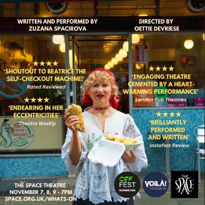A play about home,belonging and finding identity as a foreigner in a big city. But mainly falling in love with Tesco's self checkout.