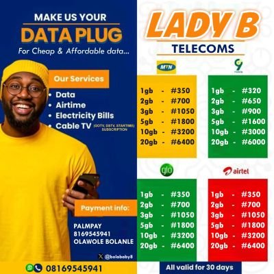 m a cool, lovely girl. I sell data, airtime, electricity, tv subscription.pls patronize me šš šÆ obidient