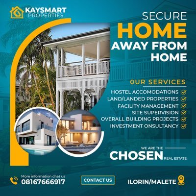 We are Real Estate company based in Ilorin. We specialize in providing top-quality accommodations and also Sale of land and properties.