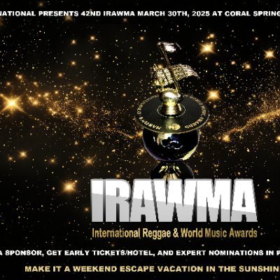 Official X of the International Reggae & World Music Awards. The 42nd IRAWMA will be Sunday, March 30, 2025 in Coral Springs FL To VOTE visit https://t.co/M7z7tr73aH.