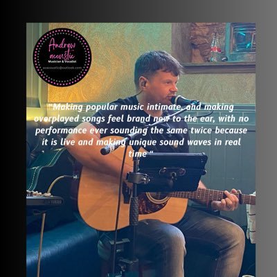Gigging musician , on the circuit . acoustic music, making overplayed songs feel brand new to the ear……….Taking it a day at a time ! ………🎶❤️🙏