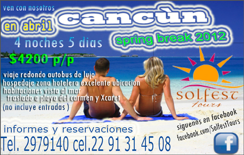 SolfestTours's profile picture. viaja a CANCUN esta semana santa!! VEN con nosotros! del 4-10 de abril 2012! desde $4200pp  2291314508/2979140...siguenos tamb en facebook!!!