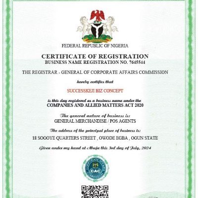 CAC & Business Registration Expert
• BN | Company | NGO | Church
• TIN | SCUML | Annual Returns
• Post-Incorporation Services
Based in Abeokuta | 08139098006