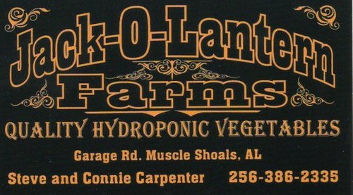 Quality Hydroponic and field grown Vegetables .

Garage Rd. Muscle Shoals Al.
123 E. Mobile St. Florence Al.