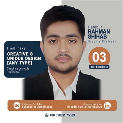 hrshihabbd's profile picture. 📌 Logo & Branding | Print Design | Banner, Poster, Brochure etc | Marketing & Stationary | Visual & illustration | Image Retouching | eCommerce Product Editing