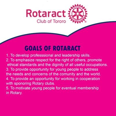 Rotaract club of Tororo is a community based club in Tororo. We fellowship every Tuesday from 6pm to 7pm at Chillywilly Restaurant. Charterd on 27th May, 2024.