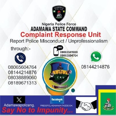 ArcSaddam40645's profile picture. This is an official X handle of Adamawa State Police Complaint Response Unit