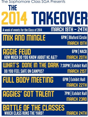 Stay up to date with the Sophomore Class and the various events campus wide! #AGGIEPRIDE #TEAMUNITY #NCAT2014