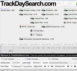 Search for car and bike track days, drift days, drag events and car shows on an easy to use timeline from circuits and organisers in the UK and mainland Europe.