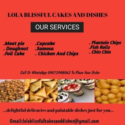 Ololade910371's profile picture. CEO *Lola blissful bakes and dishes*🥣🍾🥢 
DM for all varieties of pastries 🥧🍰🍱🥘🍘 and dishes 🍳
delightful delicacies and palatable dishes just for you 🍝