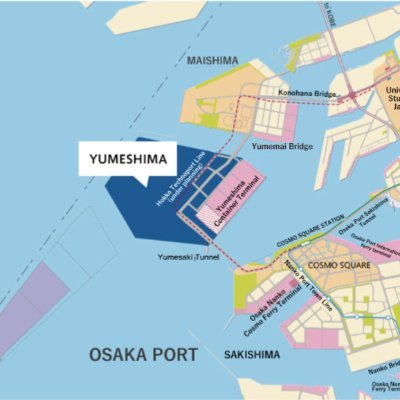 Yumeshima (夢洲) is an artificial island in Osaka Bay. It is part of Konohana-ku (此花区), Osaka, Japan. It is the site of Expo 2025 and MGM integrated RESORT