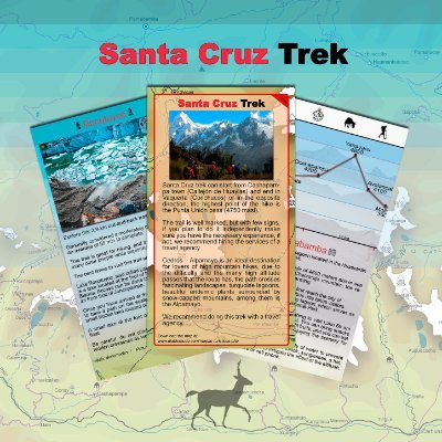 A useful Map for trekers who want to do trekking routes in the Cordillera Blanca (North Part); Ulta, Llanganuco, Santa Cruz, Cedros Alpamayo.