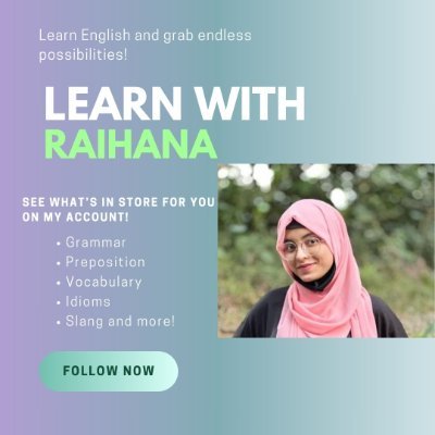 raihana_chy's profile picture. Whether you're just starting or looking to improve, I’m here to help you achieve your English goals. Let’s learn and grow together!