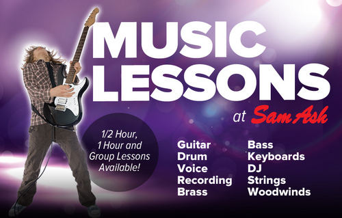 Private and group music lessons at Sam Ash Music in Cerritos, CA. Schedule a lesson online at SamAshMusic.com and start learning with a master teacher today!