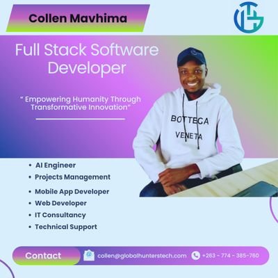 collenhunters's profile picture. Founder and Chief Executive Officer of Global Hunterstech Technologies | Full Stack Software Developer | Tech Entrepreneur.