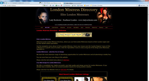 London Mistress Directory. Totally free listings to London Mistresses. Highest quality website design for Mistresses, guaranteed to get you clients