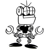 「ウメ星デンカ」の召使いロボット「強力ゴンスケ号S」bot。ベニショーガに袋貼りの内職をさせられている。金にがめつい。数字の本が好き。みよちゃん大好き。非公式。