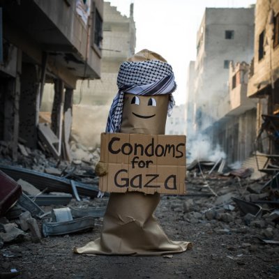 CondomsForGaza's profile picture. Bringing peace to Gaza—one condom at a time. Forget the rubble, the hunger, and the chaos; we’re here to wrap the problem in latex and call it a solution.