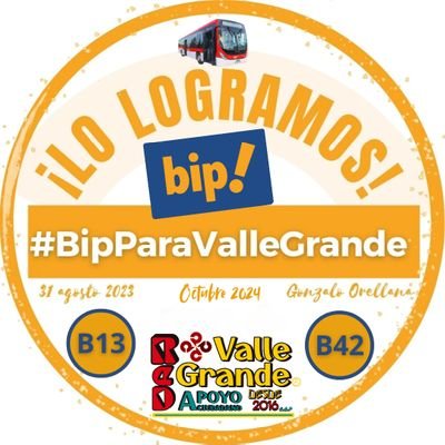 ¡Red de Apoyo Ciudadano!
Información para los vecinos, más de 40 mil habitantes, TENEMOS TRANSPORTE PÚBLICO INTEGRADO! #BipParaValleGrande Adm. Gonzalo Orellana