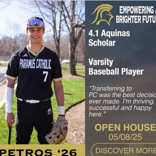2026 Grad | Paramus Catholic HS | OF | 6’2 - 185 | GPA 4.0 | Instagrams: a.rouggeris | @ParamusCathBSB @WowFactor_NE | Email: petrosrouggeris2026@gmail.com