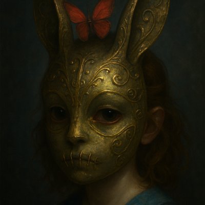 🎭 “Masks”
Unveiling identity through symbolism surrealism.
Masks, memories, and the poetry of silence.
1/1 digital works on Tezos.